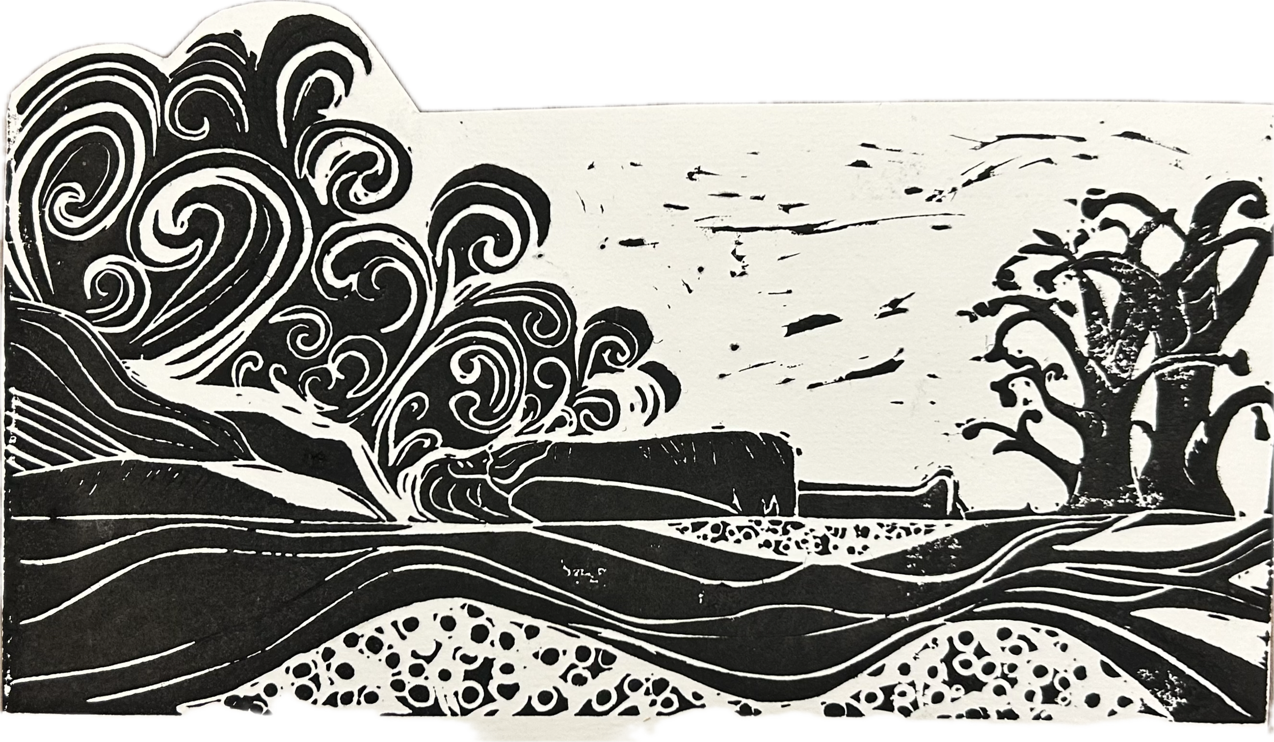The Mists Covered The Earth — linocut print